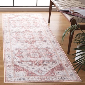 SAFAVIEH Washable Rug Arizona Collection – 8′ x 10′, Blue & Beige, Slip Resistant & Easy to Clean, Ideal for Living Room, Bedroom, Home Office, Dining Space (ARZ523M)(Beige/Rust)