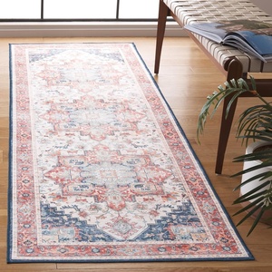 SAFAVIEH Washable Rug Arizona Collection – 8′ x 10′, Blue & Beige, Slip Resistant & Easy to Clean, Ideal for Living Room, Bedroom, Home Office, Dining Space (ARZ523M)(Rust/Dark Blue)