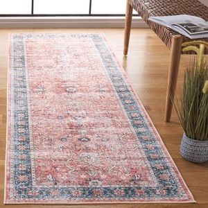 SAFAVIEH Washable Rug Arizona Collection – 8′ x 10′, Rust & Aqua, Slip Resistant & Easy to Clean, Ideal for Living Room, Bedroom, Home Office, Dining Space (ARZ559Q)(Rust/Aqua)