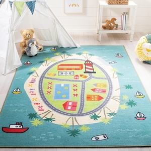 SAFAVIEH Washable Rug Kids Playhouse Collection – 3’3″ x 5’3″, Blue & Green, Slip Resistant & Easy to Clean, Ideal for Kids Room, Playroom, Nursery, Boys & Girls Room (KPH202M)(Blue/Green)