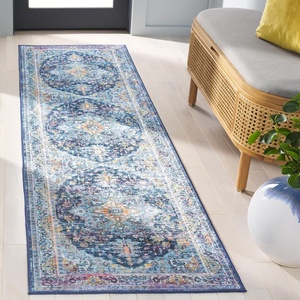 SAFAVIEH Washable Rug Orlando Collection – 8′ x 10′, Light Blue & Navy, Non-Shedding & Easy to Clean, Ideal for Living Room, Bedroom, Dining Space (ORL756K)(Light Blue/Navy)