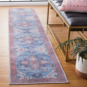 SAFAVIEH Washable Rug Serapi Collection – 5’3″ x 7’6″, Rust & Ivory, Slip Resistant & Easy to Clean, Ideal for Living Room, Bedroom, Dining Space (SEP537P)(Blue/Ivory)