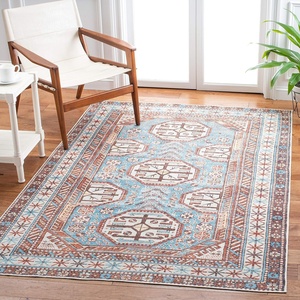 SAFAVIEH Washable Rug Serapi Collection – 5’3″ x 7’7″, Light Blue & Brown, Slip Resistant & Easy to Clean, Ideal for Living Room, Bedroom, Dining Space (SEP383J)(Light Blue/Brown)