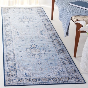 SAFAVIEH Washable Rug Tucson Collection – 5′ x 8′, Light Blue & Navy, Slip Resistant & Easy to Clean, Ideal for Living Room, Bedroom, Dining Space (TSN147M)(Light Blue/Navy)