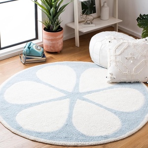 SAFAVIEH Washable Rug Vermont Collection – 4′ Round, Ivory & Light Blue, Handmade Wool, Entryway, Foyer, Living Room, Nursery, Bedroom (VRM478A)(Ivory/Light Blue)