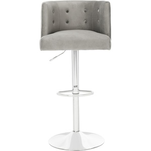 Safavieh Couture Zayna Glam Light Grey Velvet 26.8″-35″ Adjustable Bar Stool Barstool, Gray(Light Grey)