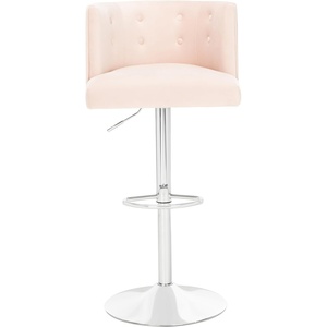Safavieh Couture Zayna Glam Light Grey Velvet 26.8″-35″ Adjustable Bar Stool Barstool, Gray(Light Pink)