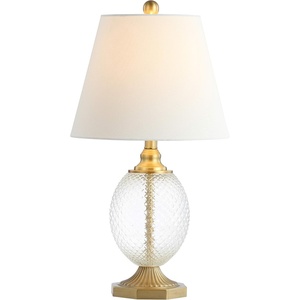 Safavieh Lighting Collection Kaiden Clear/ Brass Gold 24-inch Bedroom Living Room Home Office Desk Nightstand Table Lamp (LED Bulb Included)