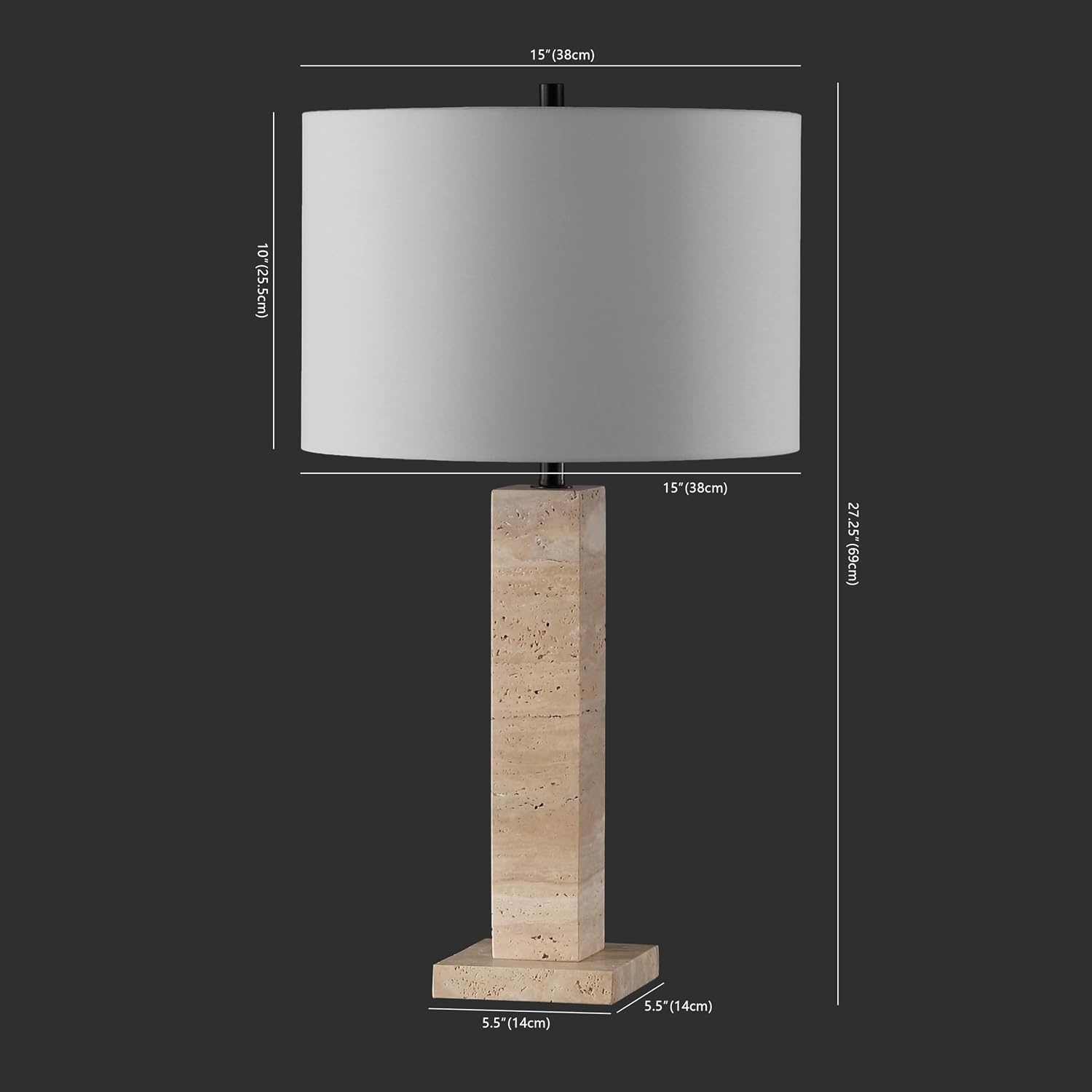 image:imageSAFAVIEH Couture Collection Hannabeth TravertineBlack 27inch Dimmable Table Lamp for Bedroom Living Room Home Office Desk Nightstand