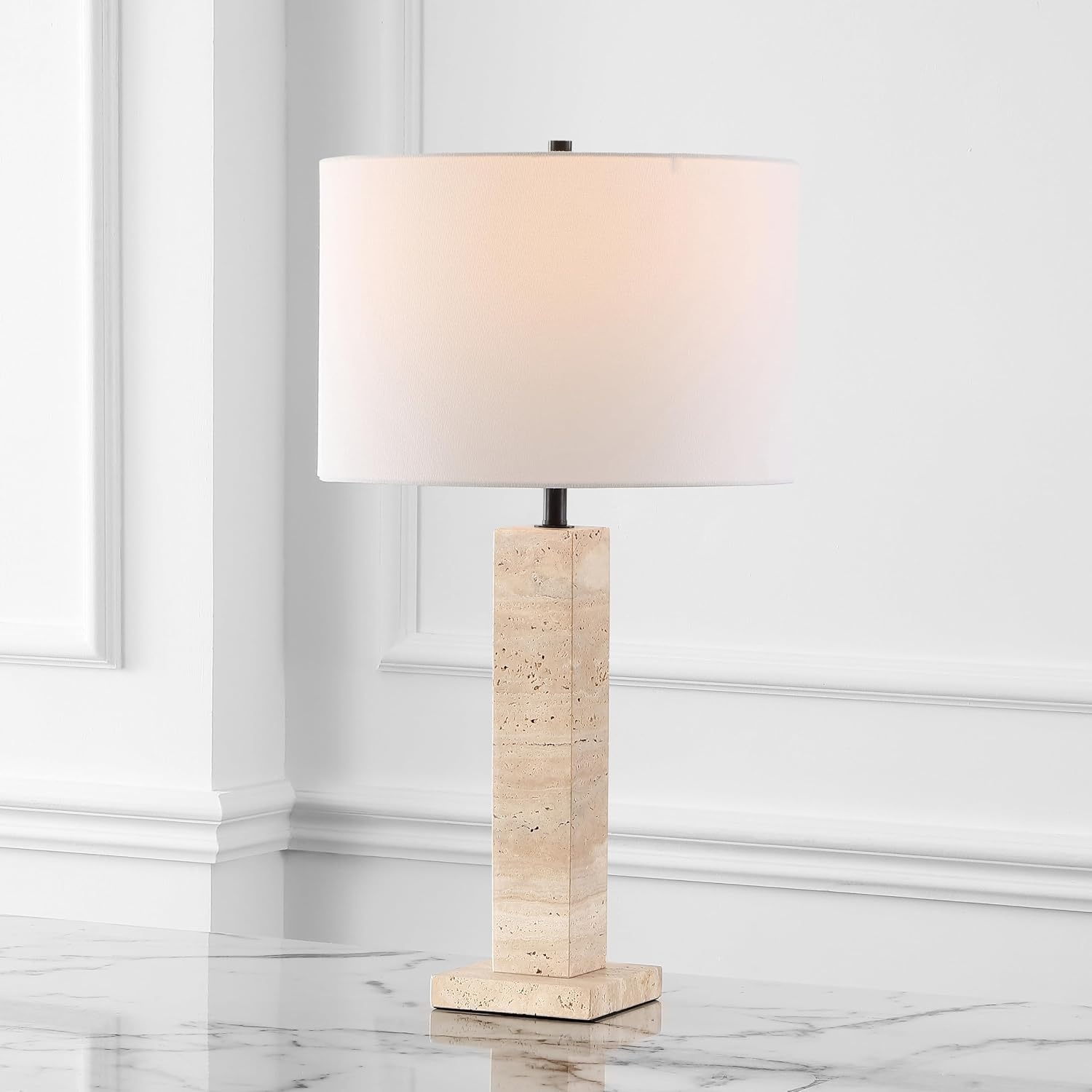 image:imageSAFAVIEH Couture Collection Hannabeth TravertineBlack 27inch Dimmable Table Lamp for Bedroom Living Room Home Office Desk Nightstand