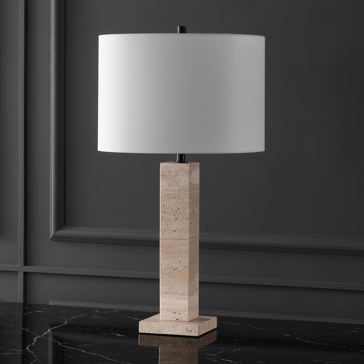 image:imageSAFAVIEH Couture Collection Hannabeth TravertineBlack 27inch Dimmable Table Lamp for Bedroom Living Room Home Office Desk Nightstand
