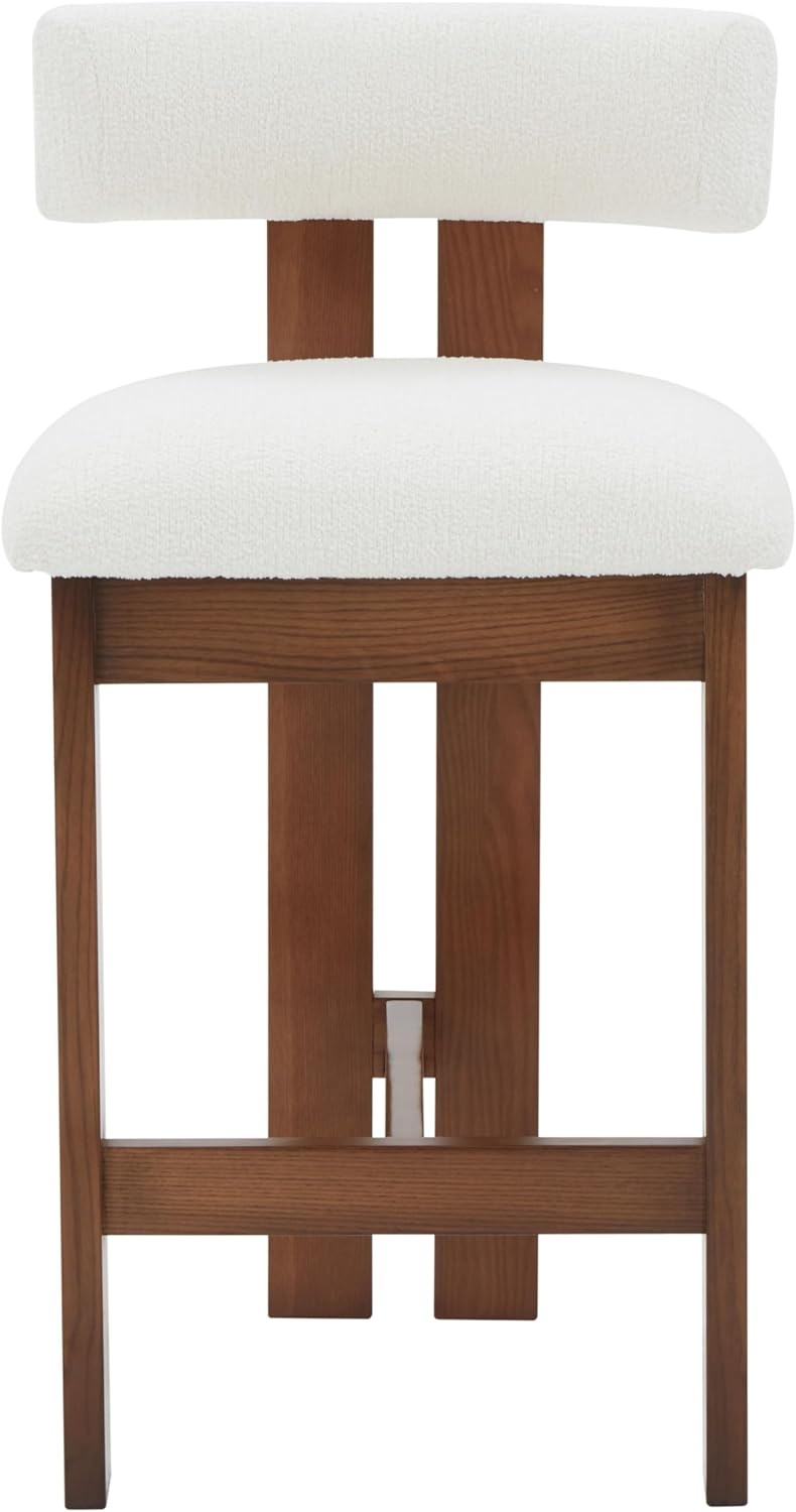 image:imageSAFAVIEH Couture Collection Macey IvoryWalnut Boucle 26inch Seat Height Counter Stool