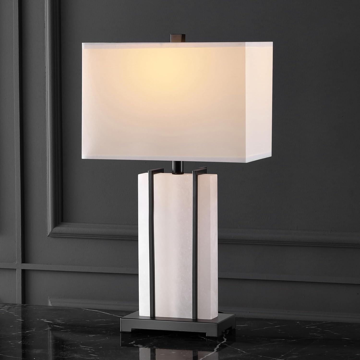 image:imageSAFAVIEH Couture Lighting Collection Fantasia BlackWhite Alabaster 28inch Table Lamp LED Bulbs Included