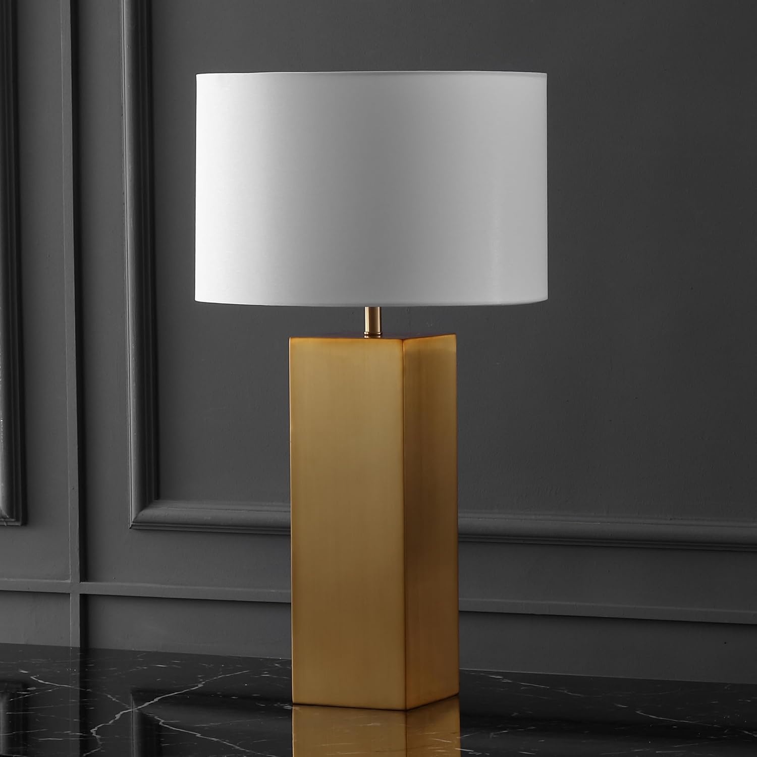 image:imageSAFAVIEH Couture Lighting Collection Hank GoldWhite Metal 28inch Table Lamp for Bedroom Living Room Home Office Desk Nightstand LED Bulb Included
