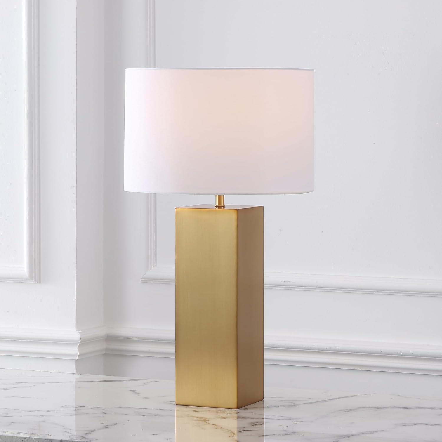 image:imageSAFAVIEH Couture Lighting Collection Hank GoldWhite Metal 28inch Table Lamp for Bedroom Living Room Home Office Desk Nightstand LED Bulb Included