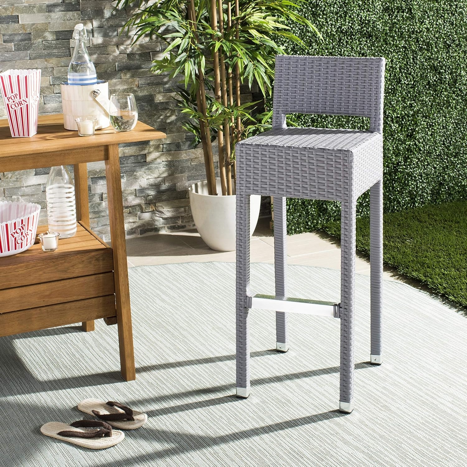 image:imageSAFAVIEH FOX5212A Collection Landry Black IndoorOutdoor Bar StoolGrey