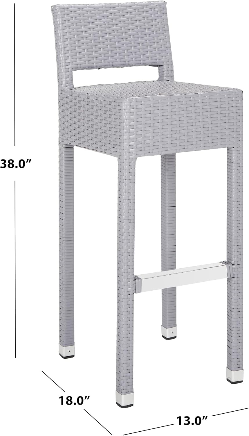 image:imageSAFAVIEH FOX5212A Collection Landry Black IndoorOutdoor Bar StoolGrey