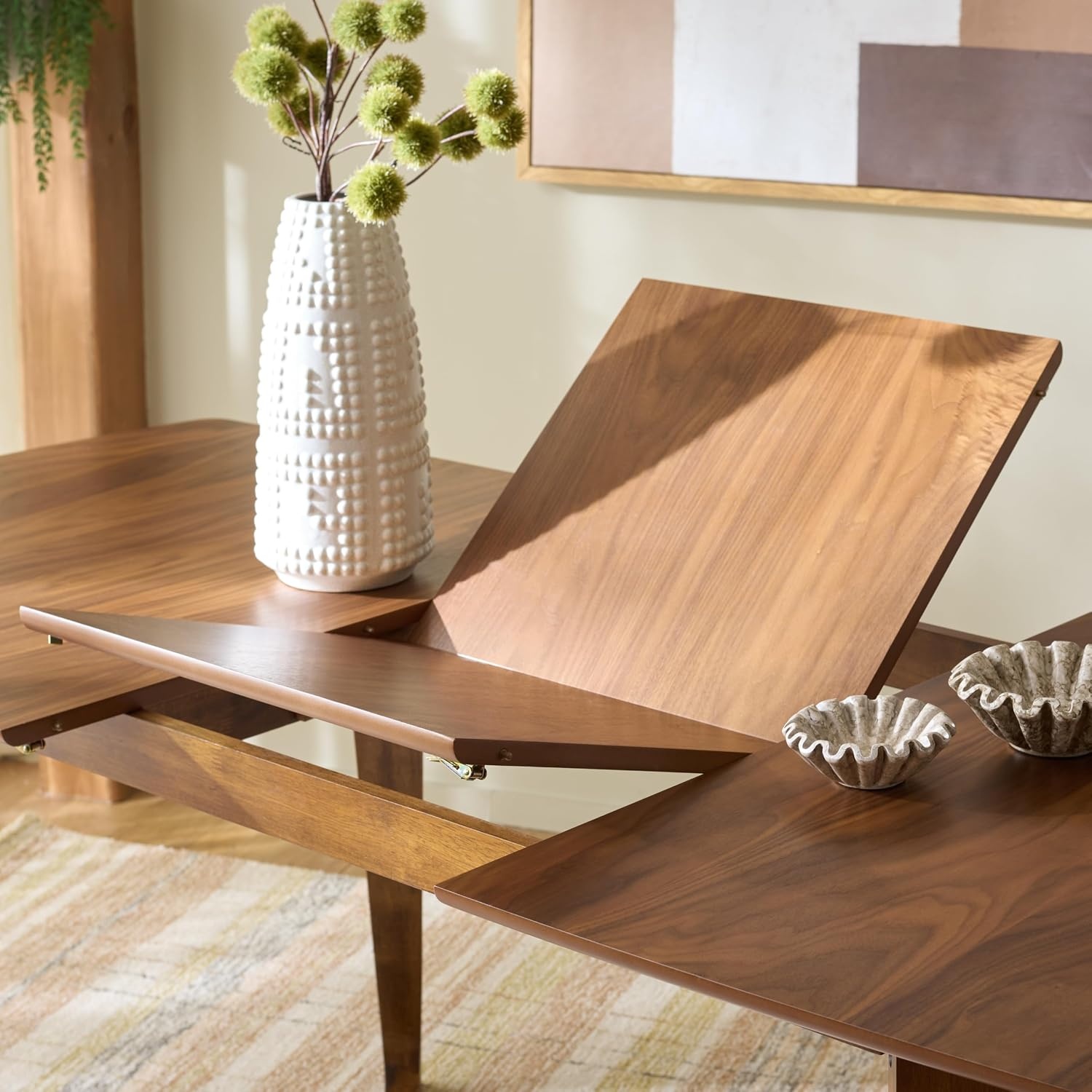 image:imageSAFAVIEH Furniture Alissa 63 83 Extendable Dining Table Walnut Wood Modern Expandable Dining Table Ideal for Dining Room Kitchen DTB4301AWalnut