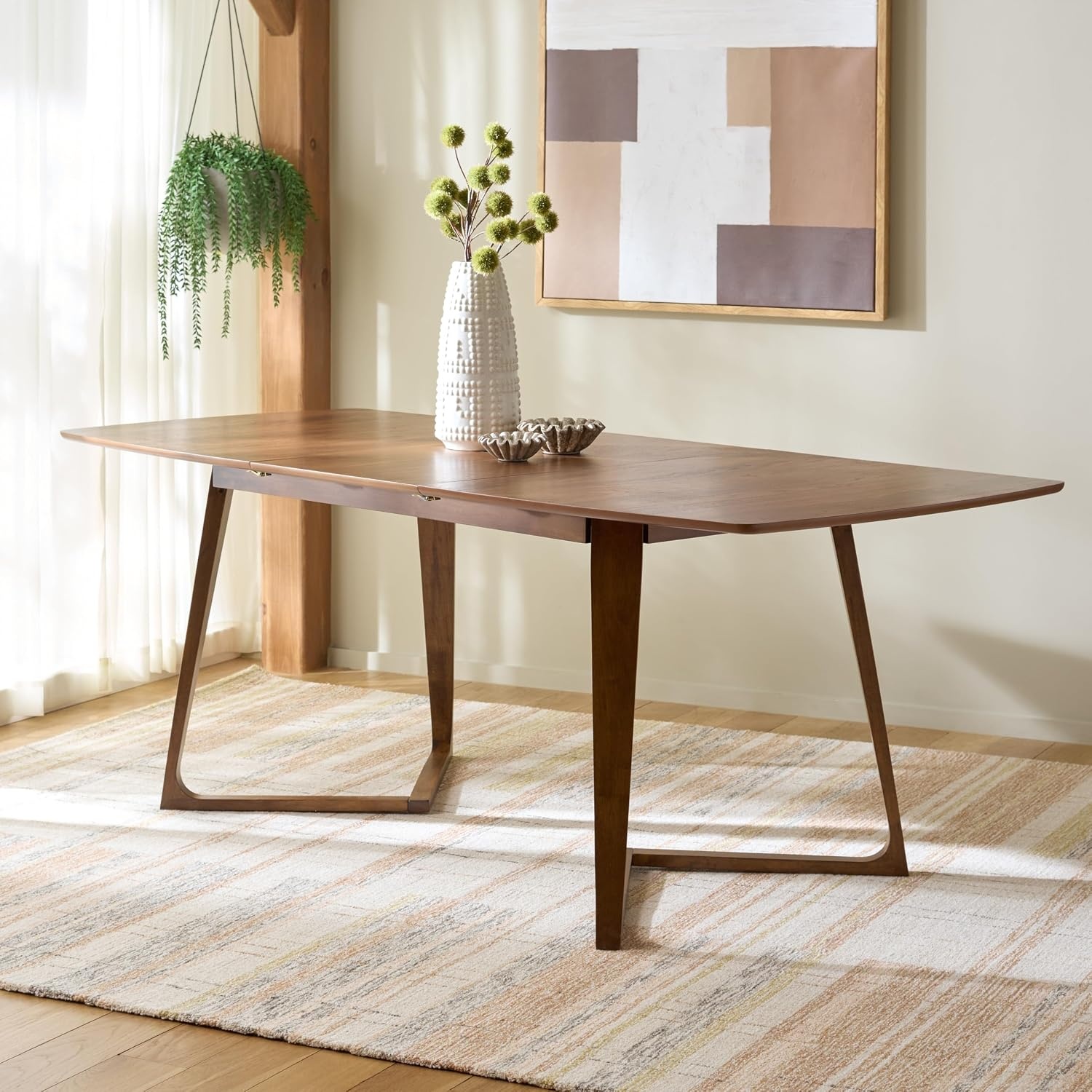 image:imageSAFAVIEH Furniture Alissa 63 83 Extendable Dining Table Walnut Wood Modern Expandable Dining Table Ideal for Dining Room Kitchen DTB4301AWalnut
