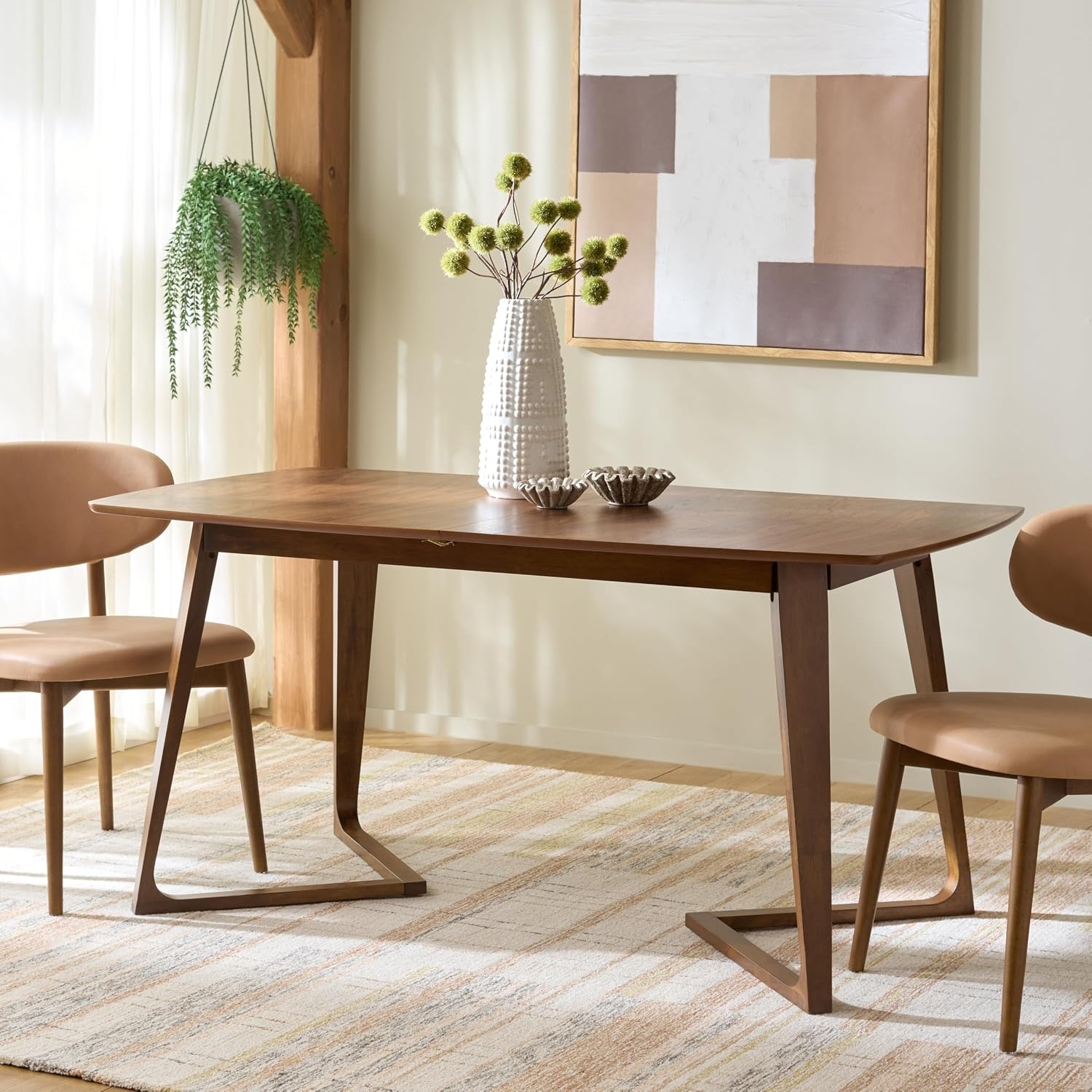 image:imageSAFAVIEH Furniture Alissa 63 83 Extendable Dining Table Walnut Wood Modern Expandable Dining Table Ideal for Dining Room Kitchen DTB4301AWalnut