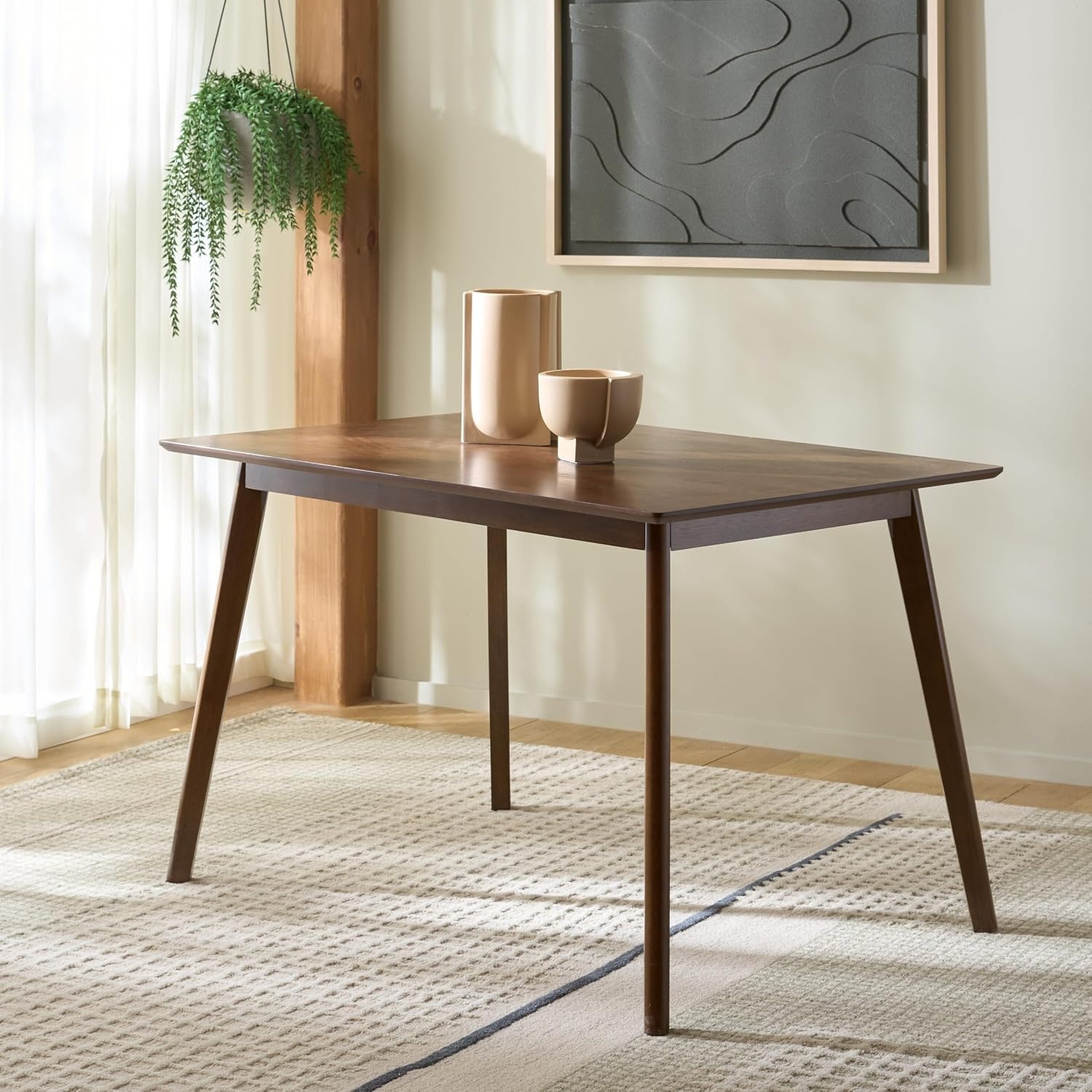 image:imageSAFAVIEH Furniture Amelin Dining Table Walnut Wood Modern Rectangular Dining Table Ideal for Dining Room Kitchen 472 W x 315 D x 295 H DTB4302AWalnut