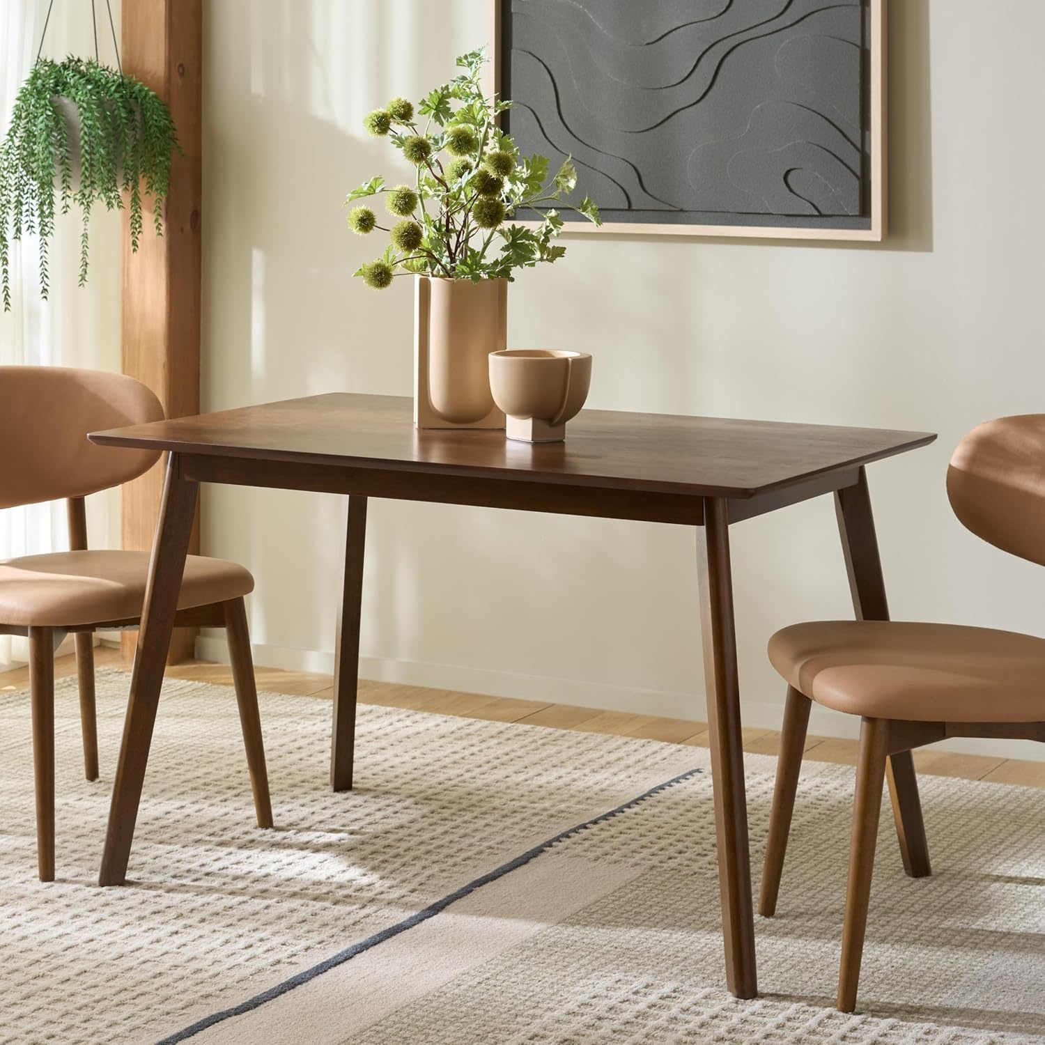 image:imageSAFAVIEH Furniture Amelin Dining Table Walnut Wood Modern Rectangular Dining Table Ideal for Dining Room Kitchen 472 W x 315 D x 295 H DTB4302AWalnut