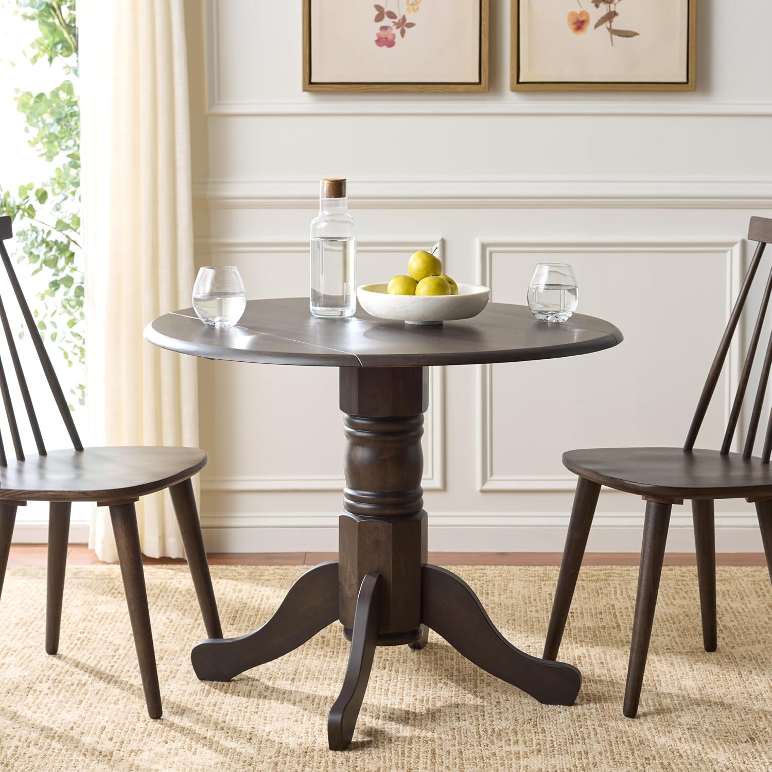 image:imageSAFAVIEH Furniture Dakari 22 36 Drop Leaf Dining Table Dark Walnut Compact Expandable Solid Wood Kitchen Table for Small Spaces DTB8500CDark Walnut