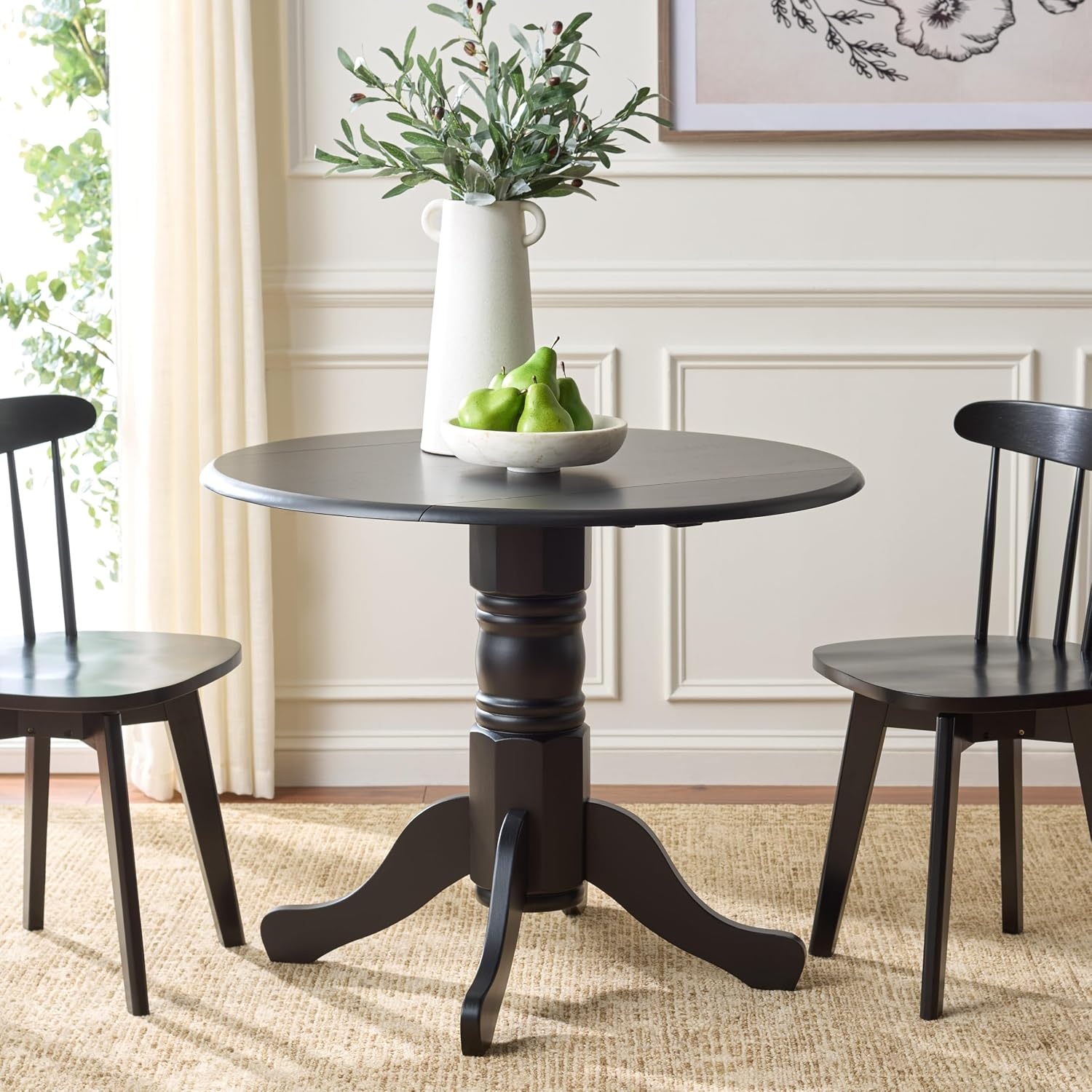 image:imageSAFAVIEH Furniture Dakari 22 36 Drop Leaf Dining Table Dark Walnut Compact Expandable Solid Wood Kitchen Table for Small Spaces DTB8500CMatte Black