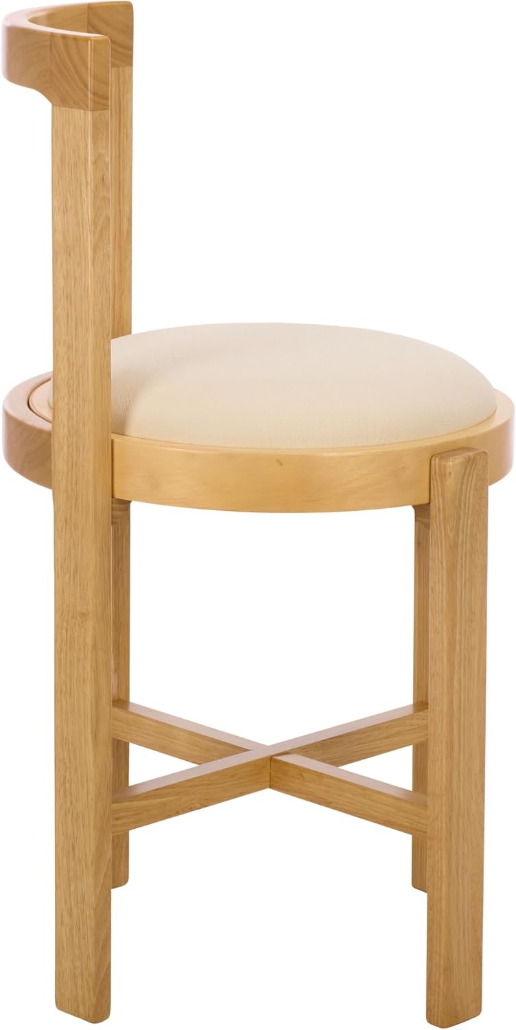 image:imageSAFAVIEH Furniture Estes Round 256Inch Counter Stool Light Blonde Solid Wood with White Upholstered Seat Ideal for Kitchen Dining Room Counter Seating BST8802DWhiteLight Blonde