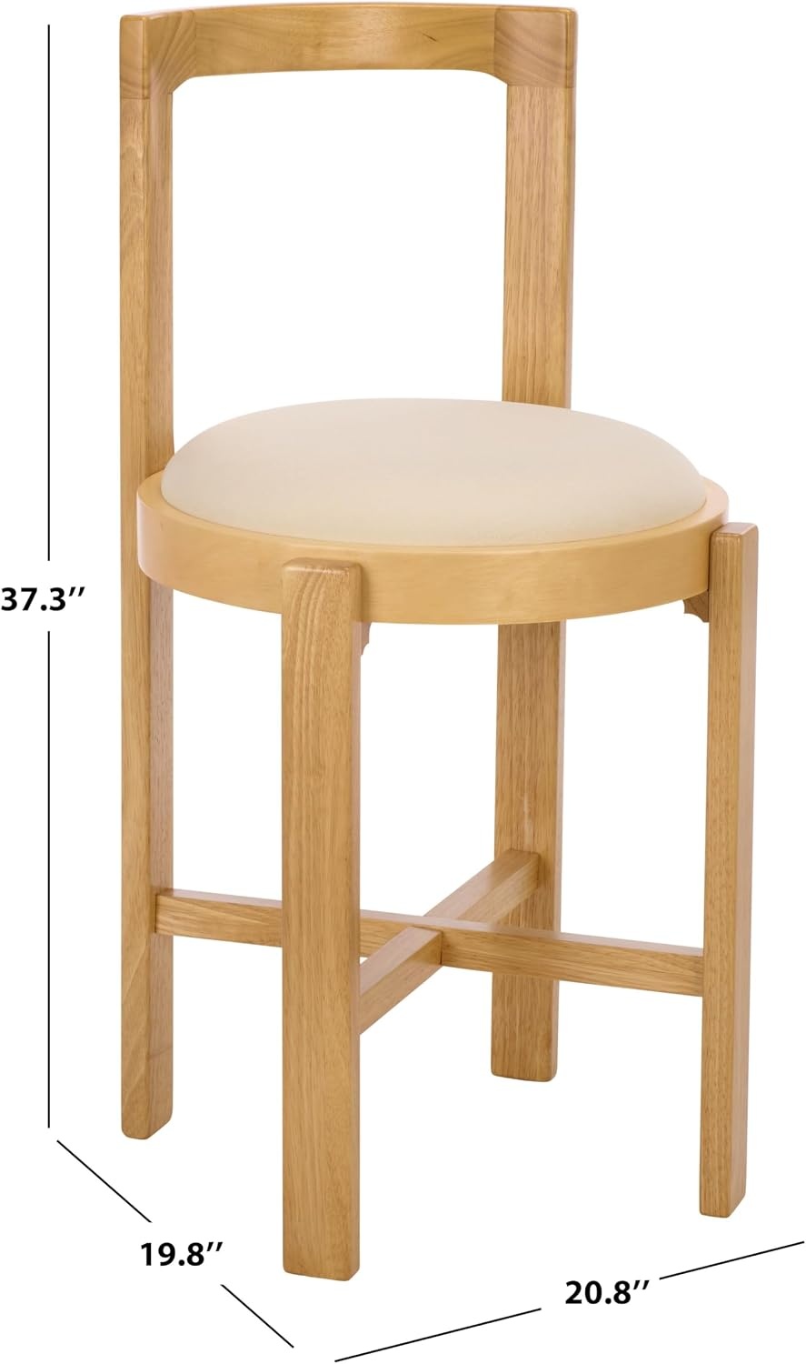 image:imageSAFAVIEH Furniture Estes Round 256Inch Counter Stool Light Blonde Solid Wood with White Upholstered Seat Ideal for Kitchen Dining Room Counter Seating BST8802DWhiteLight Blonde
