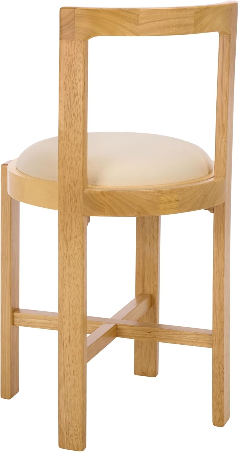 image:imageSAFAVIEH Furniture Estes Round 256Inch Counter Stool Light Blonde Solid Wood with White Upholstered Seat Ideal for Kitchen Dining Room Counter Seating BST8802DWhiteLight Blonde