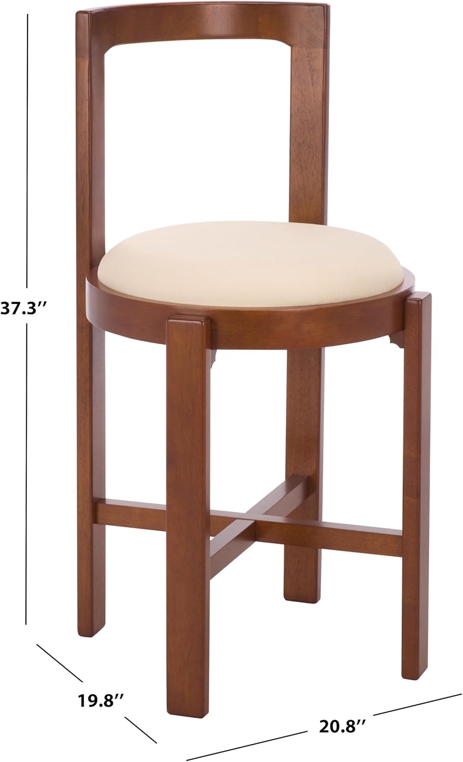 image:imageSAFAVIEH Furniture Estes Round 256Inch Counter Stool Light Blonde Solid Wood with White Upholstered Seat Ideal for Kitchen Dining Room Counter Seating BST8802DWhiteWalnut