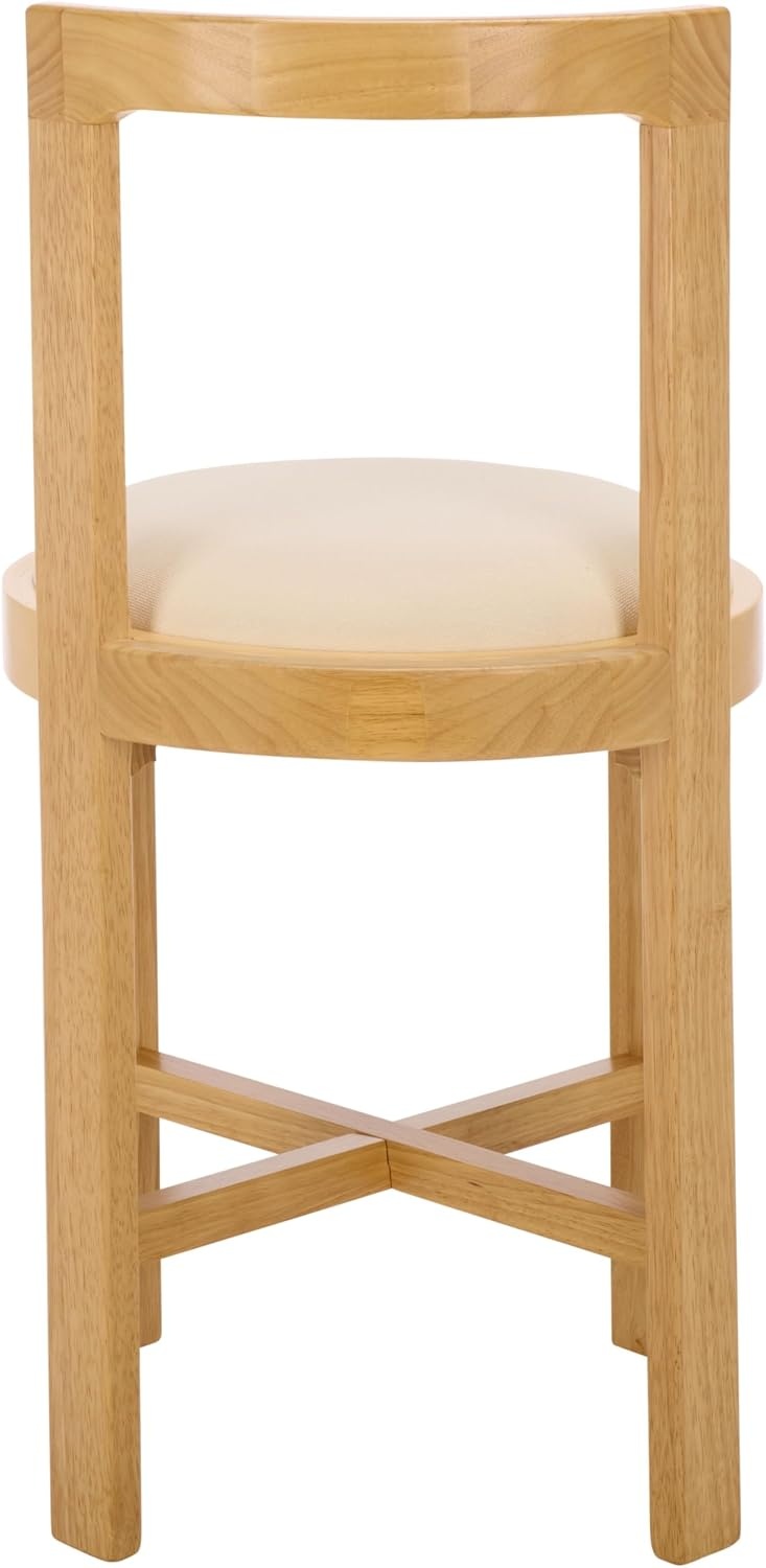 image:imageSAFAVIEH Furniture Estes Round 256Inch Counter Stool Light Blonde Solid Wood with White Upholstered Seat Ideal for Kitchen Dining Room Counter Seating BST8802DWhiteLight Blonde