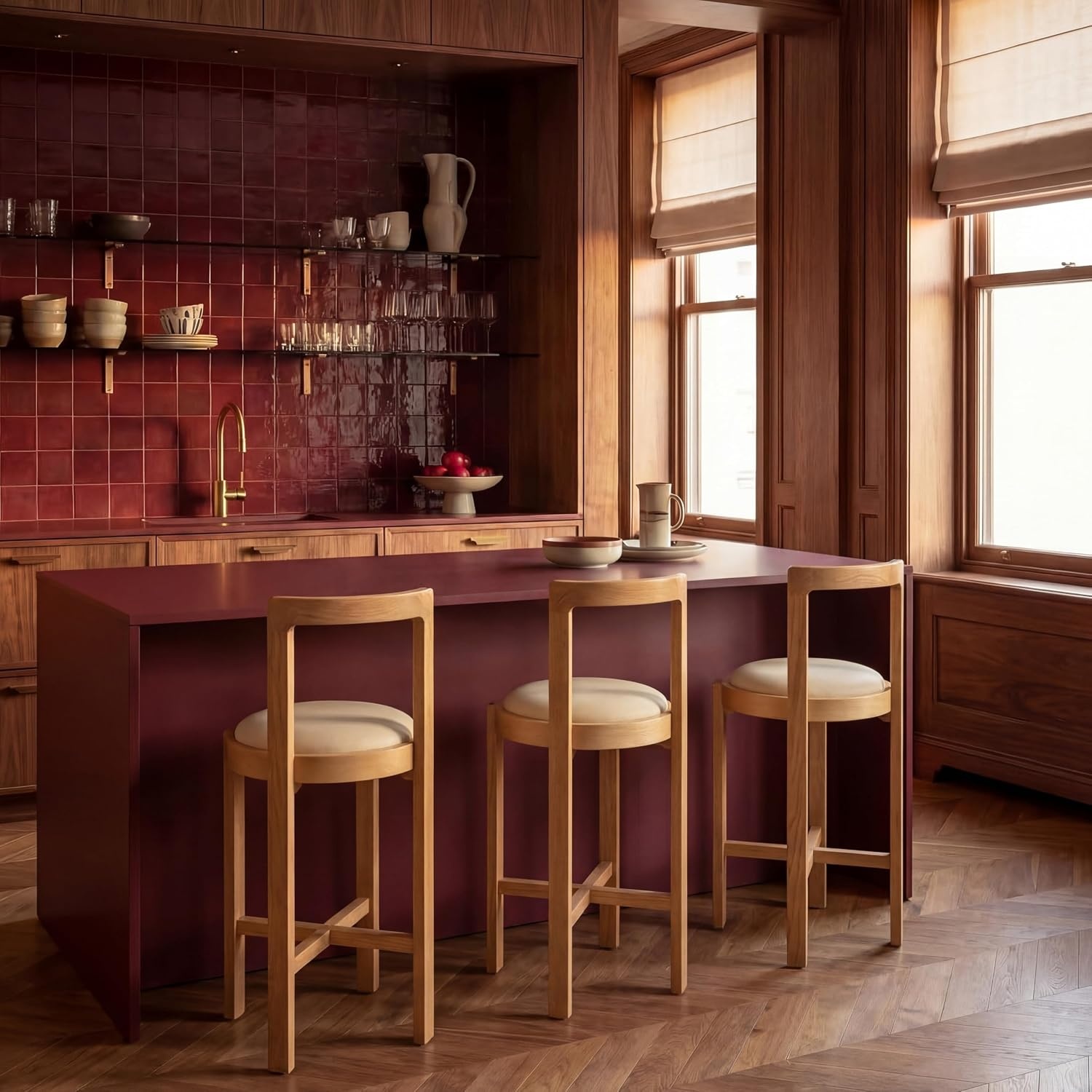 image:imageSAFAVIEH Furniture Estes Round 256Inch Counter Stool Light Blonde Solid Wood with White Upholstered Seat Ideal for Kitchen Dining Room Counter Seating BST8802DWhiteLight Blonde