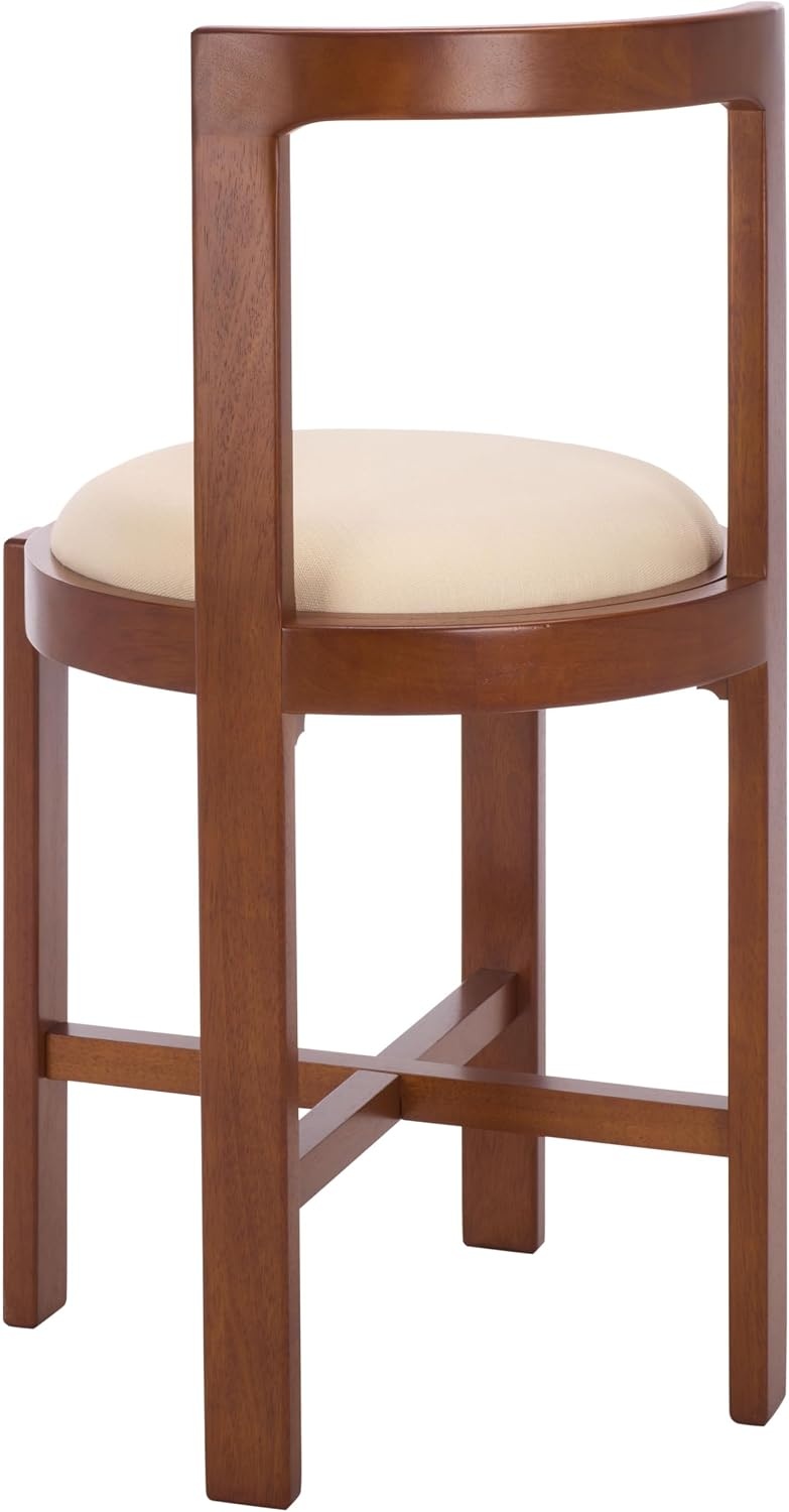 image:imageSAFAVIEH Furniture Estes Round 256Inch Counter Stool Light Blonde Solid Wood with White Upholstered Seat Ideal for Kitchen Dining Room Counter Seating BST8802DWhiteWalnut