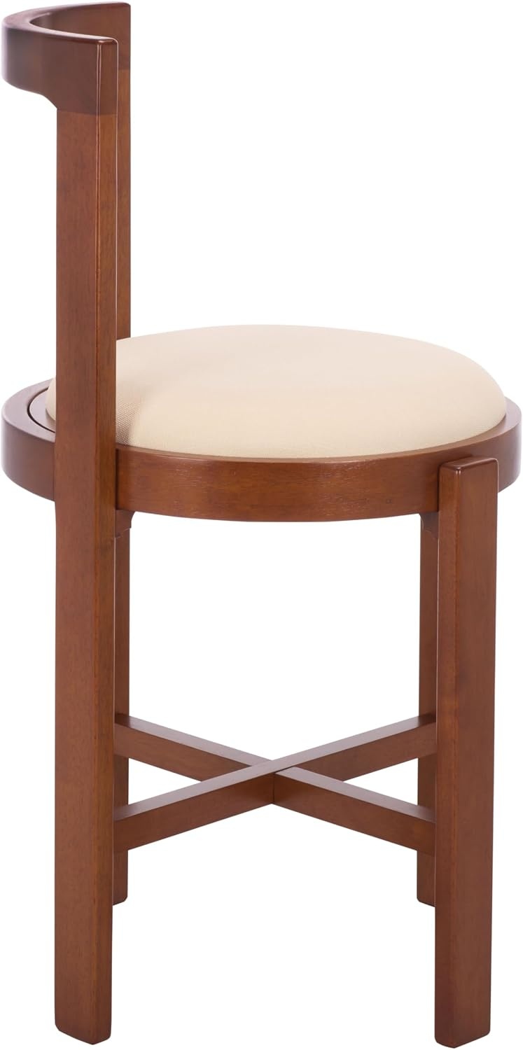 image:imageSAFAVIEH Furniture Estes Round 256Inch Counter Stool Light Blonde Solid Wood with White Upholstered Seat Ideal for Kitchen Dining Room Counter Seating BST8802DWhiteWalnut