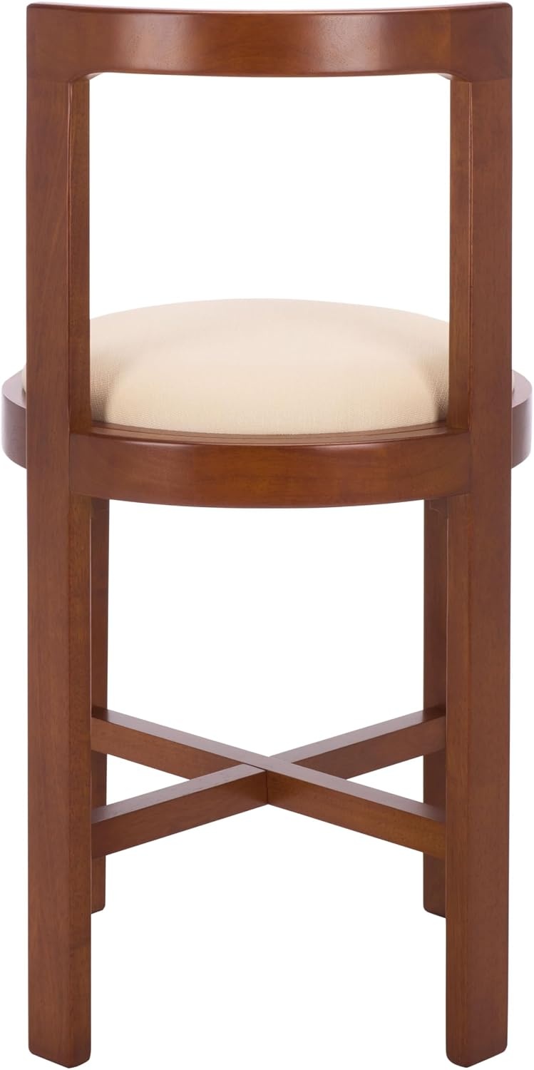 image:imageSAFAVIEH Furniture Estes Round 256Inch Counter Stool Light Blonde Solid Wood with White Upholstered Seat Ideal for Kitchen Dining Room Counter Seating BST8802DWhiteWalnut