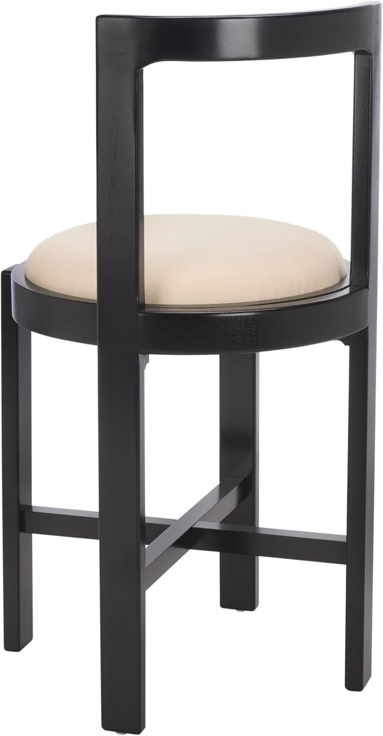 image:imageSAFAVIEH Furniture Estes Round 256Inch Counter Stool Light Blonde Solid Wood with White Upholstered Seat Ideal for Kitchen Dining Room Counter Seating BST8802DWhiteBlack