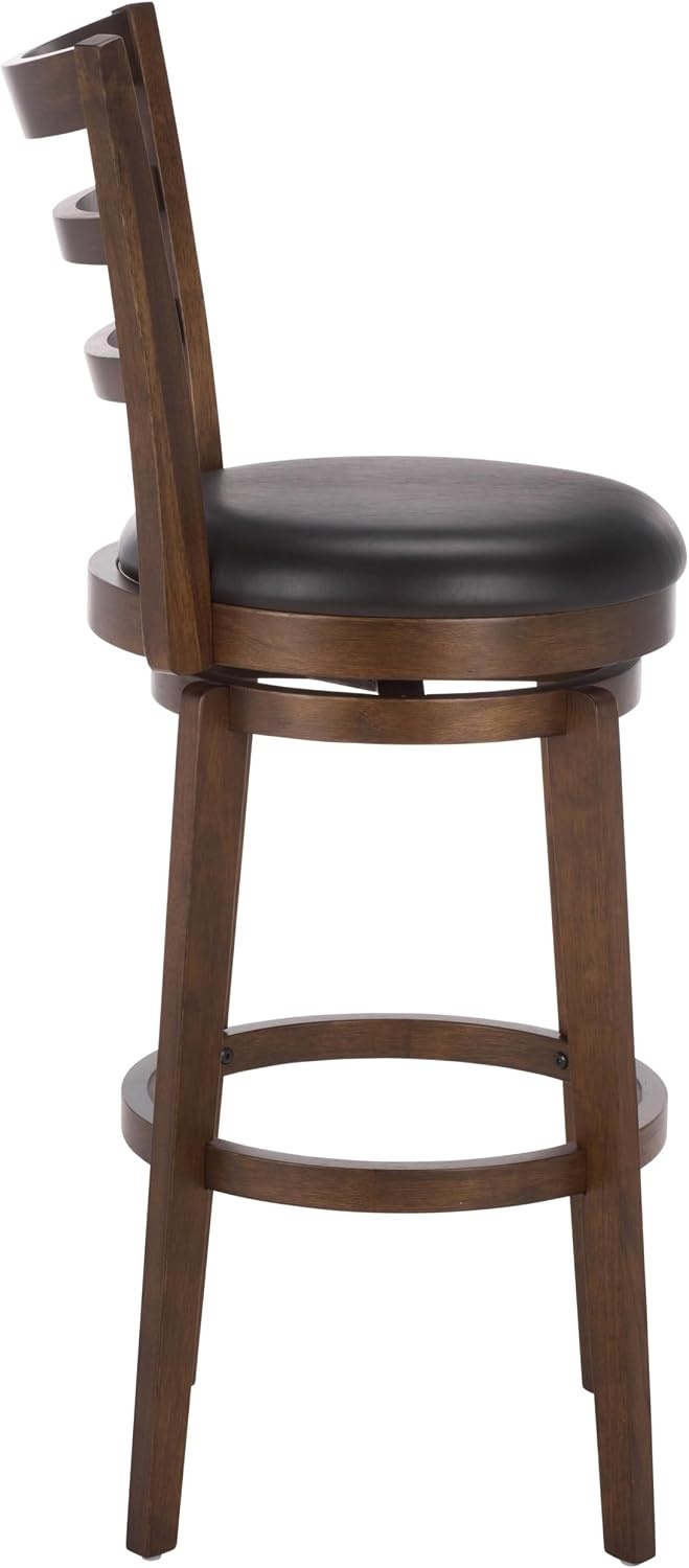 image:imageSAFAVIEH Furniture Hiroto 29Inch Swivel Bar Stool Black Vegan Leather Seat amp Walnut Solid Wood Ideal for Kitchen Dining Room Bar Seating BST5603ABlackWalnut