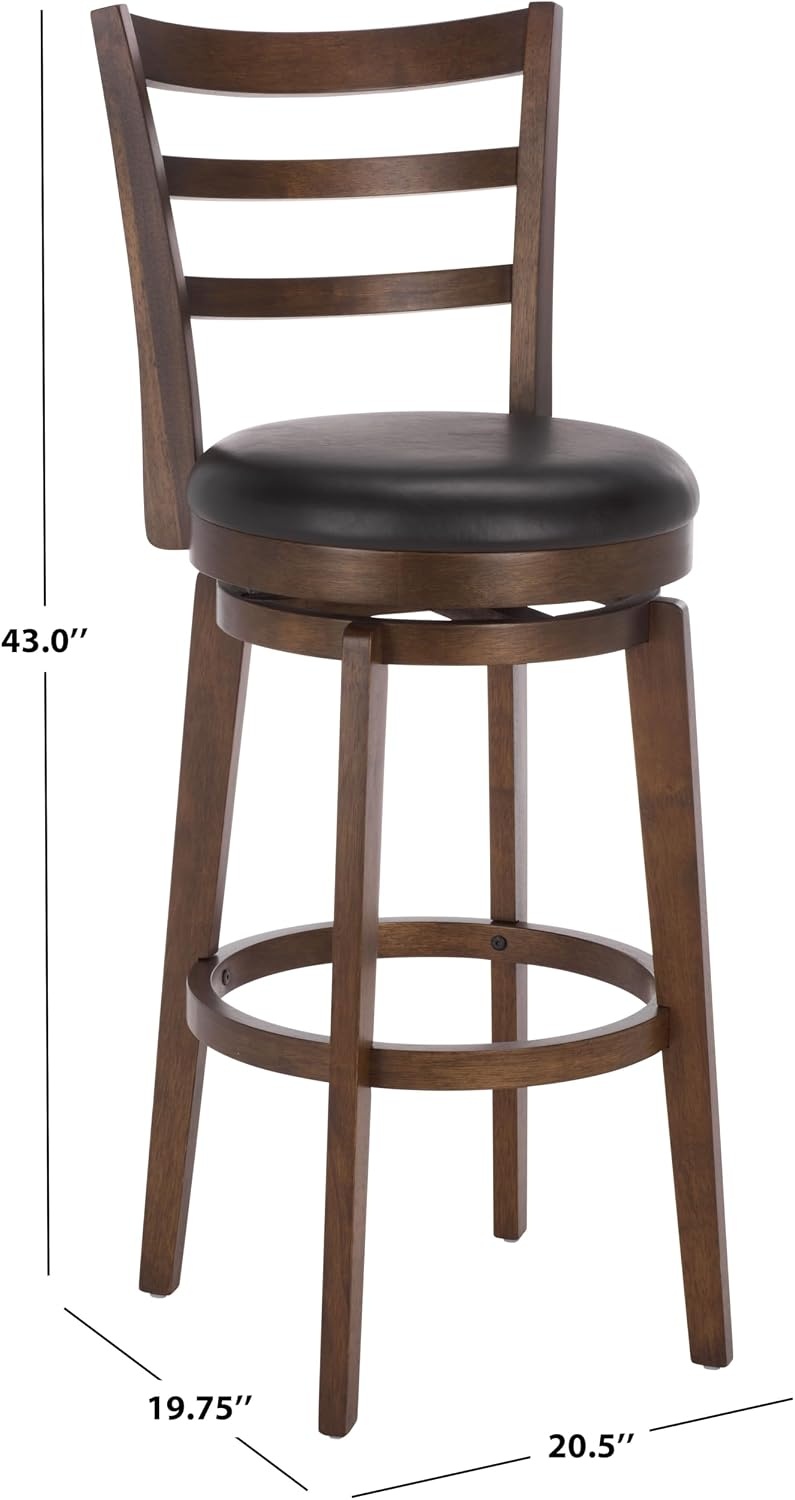 image:imageSAFAVIEH Furniture Hiroto 29Inch Swivel Bar Stool Black Vegan Leather Seat amp Walnut Solid Wood Ideal for Kitchen Dining Room Bar Seating BST5603ABlackWalnut