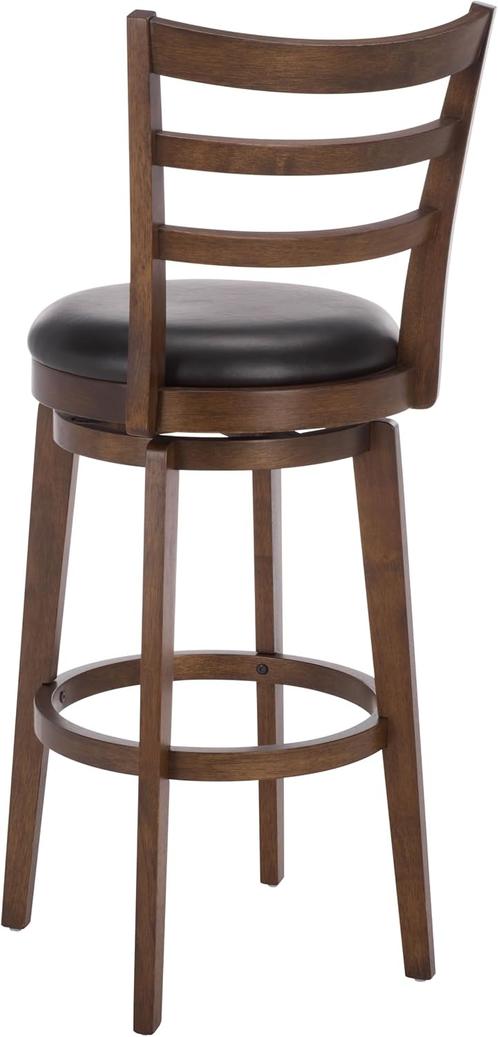 image:imageSAFAVIEH Furniture Hiroto 29Inch Swivel Bar Stool Black Vegan Leather Seat amp Walnut Solid Wood Ideal for Kitchen Dining Room Bar Seating BST5603ABlackWalnut