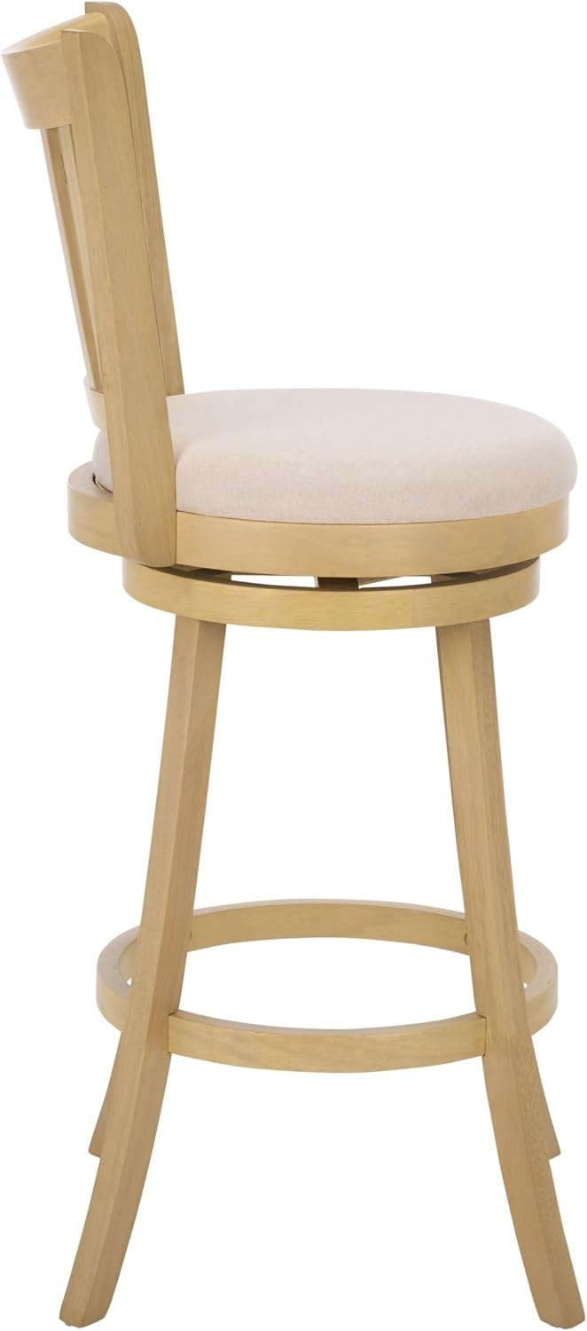 image:imageSAFAVIEH Furniture Maiko 29Inch Swivel Bar Stool Cream Linen amp Natural Solid Wood Ideal for Kitchen Dining Room Bar Seating BST5604ACreamNatural