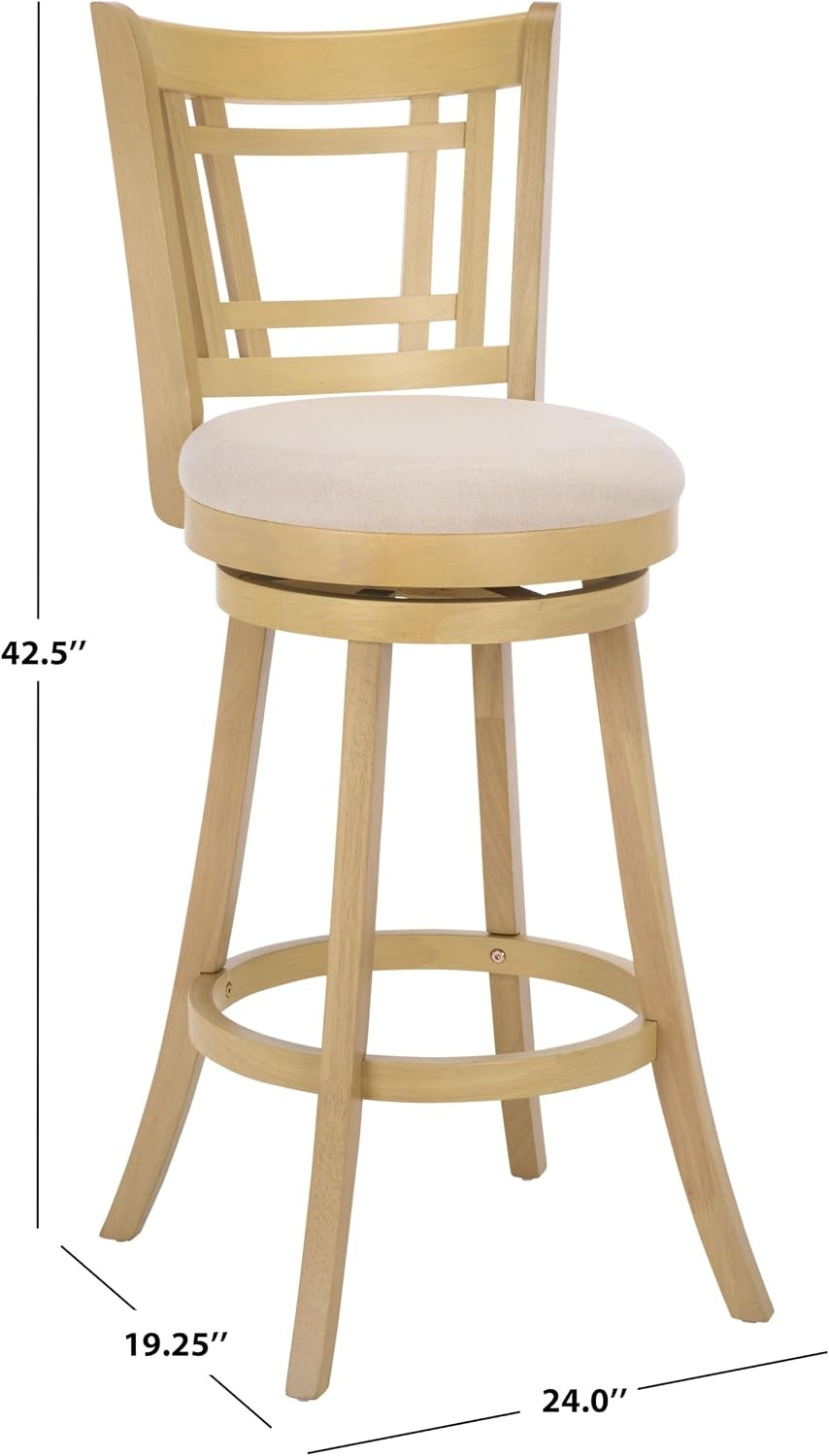 image:imageSAFAVIEH Furniture Maiko 29Inch Swivel Bar Stool Cream Linen amp Natural Solid Wood Ideal for Kitchen Dining Room Bar Seating BST5604ACreamNatural