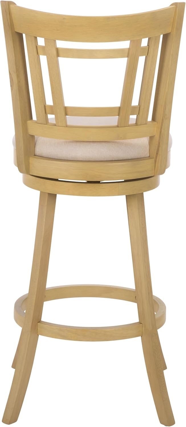 image:imageSAFAVIEH Furniture Maiko 29Inch Swivel Bar Stool Cream Linen amp Natural Solid Wood Ideal for Kitchen Dining Room Bar Seating BST5604ACreamNatural