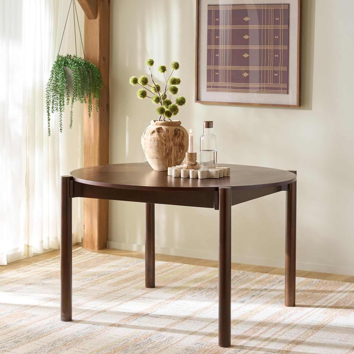 image:imageSAFAVIEH Furniture Naomina Round Dining Table Walnut Wood Modern Round Dining Table Ideal for Dining Room Kitchen 472 W x 472 D x 295 H DTB4303AWalnut