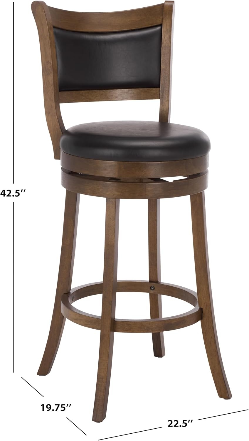 image:imageSAFAVIEH Furniture Takado 29Inch Swivel Bar Stool Black Leather amp Natural Solid Wood Ideal for Kitchen Dining Room Bar Seating BST5605ABlackNatural