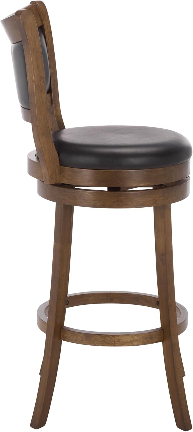 image:imageSAFAVIEH Furniture Takado 29Inch Swivel Bar Stool Black Leather amp Natural Solid Wood Ideal for Kitchen Dining Room Bar Seating BST5605ABlackNatural