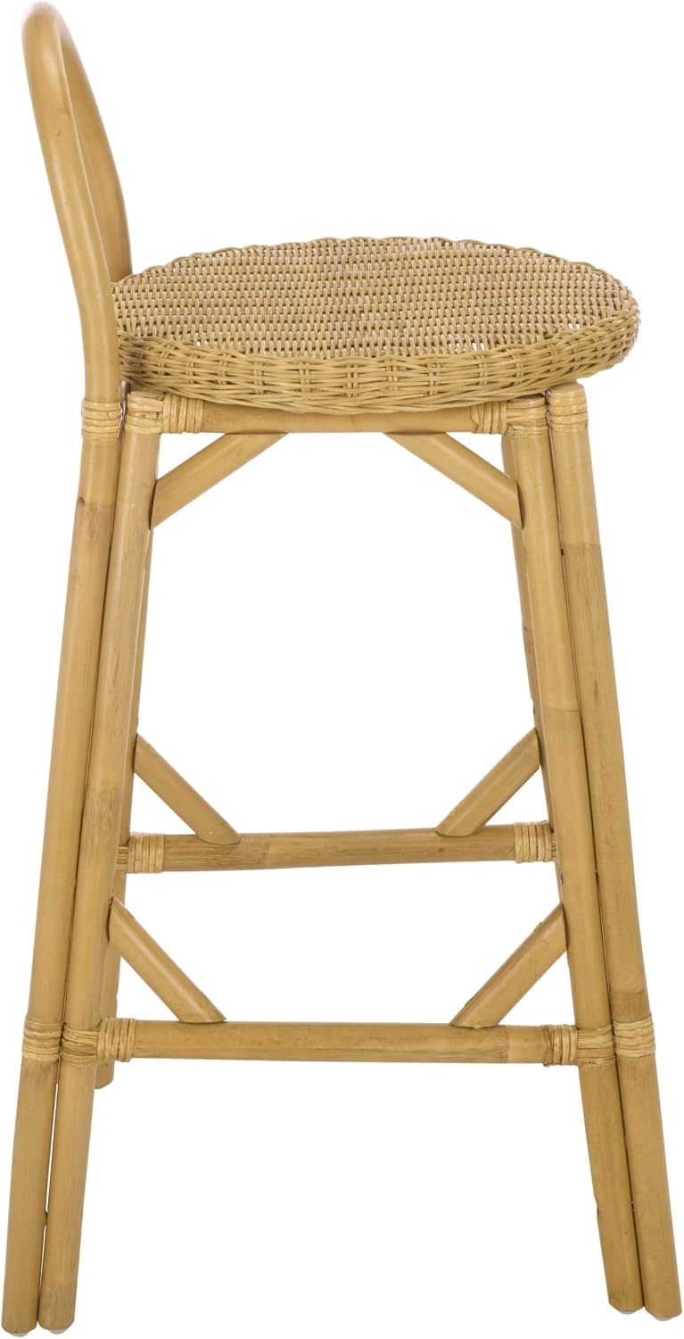 image:imageSAFAVIEH Furniture Yulia 28Inch Bar Stool Natural Rattan Woven Seat with Solid Frame Ideal for Kitchen Dining Room Bar Seating BST9908ANatural