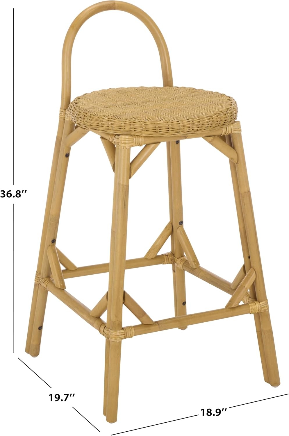 image:imageSAFAVIEH Furniture Yulia 28Inch Bar Stool Natural Rattan Woven Seat with Solid Frame Ideal for Kitchen Dining Room Bar Seating BST9908ANatural