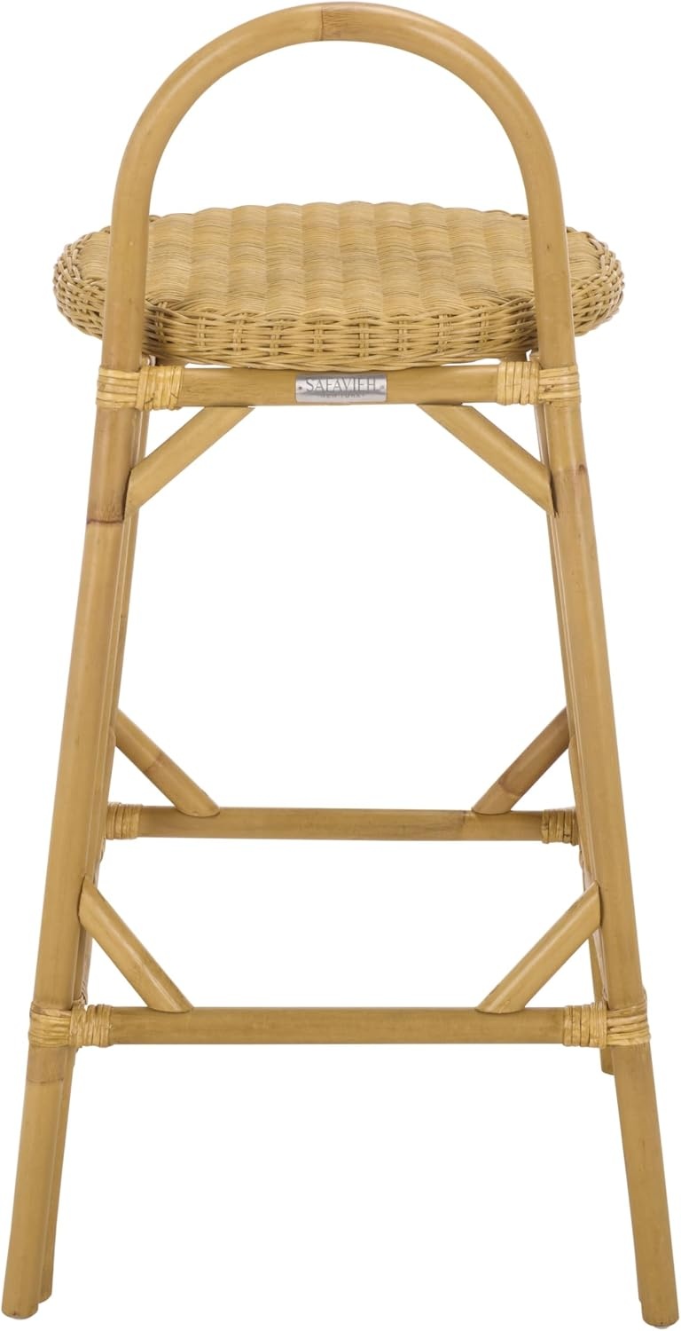 image:imageSAFAVIEH Furniture Yulia 28Inch Bar Stool Natural Rattan Woven Seat with Solid Frame Ideal for Kitchen Dining Room Bar Seating BST9908ANatural